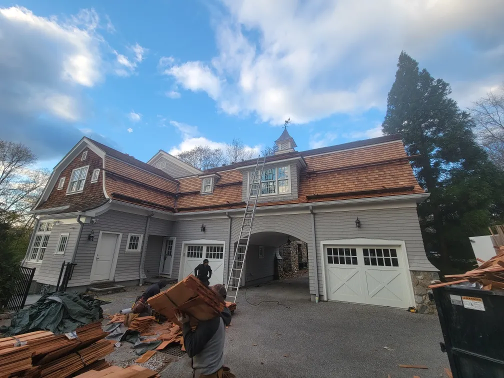 Completed cedar shake roof replacement in Darien CT