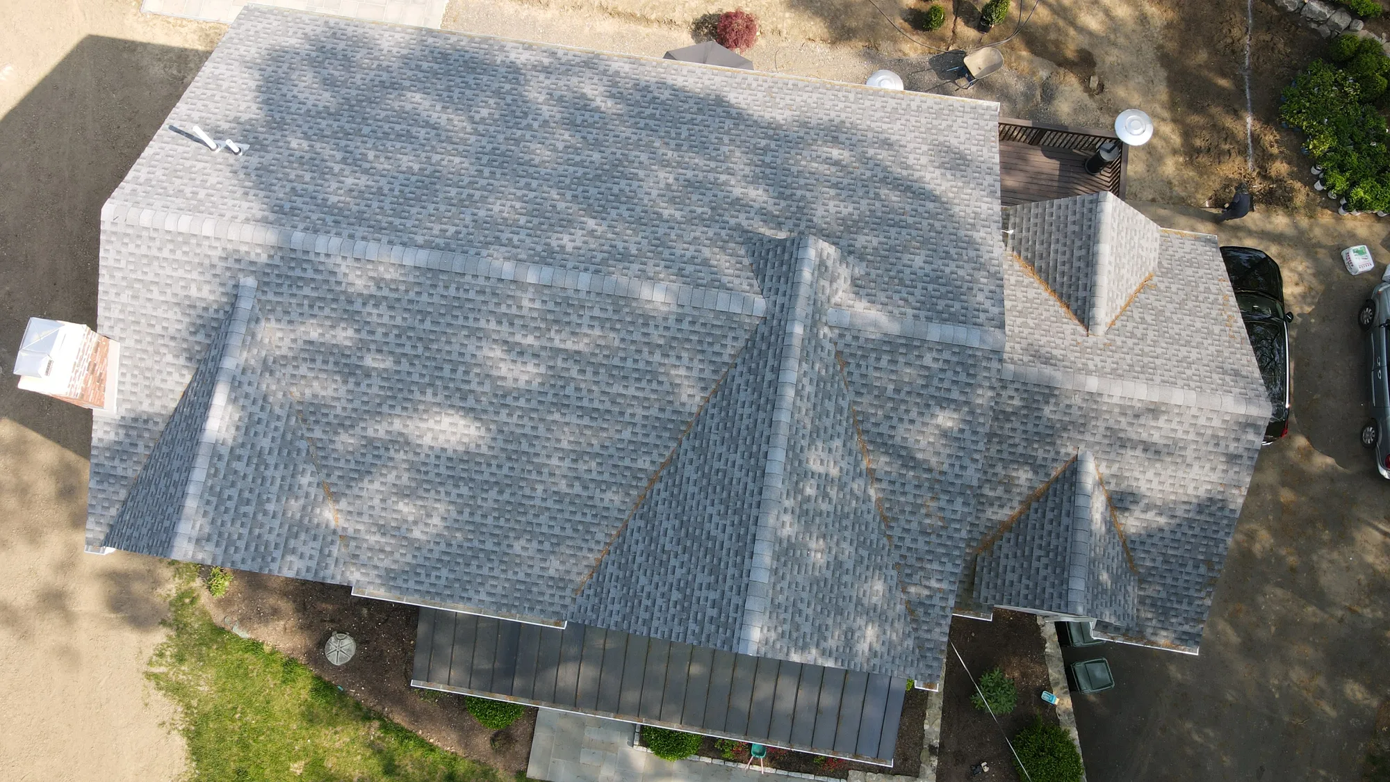 Overhead view of completed roof installation in New Canaan CT